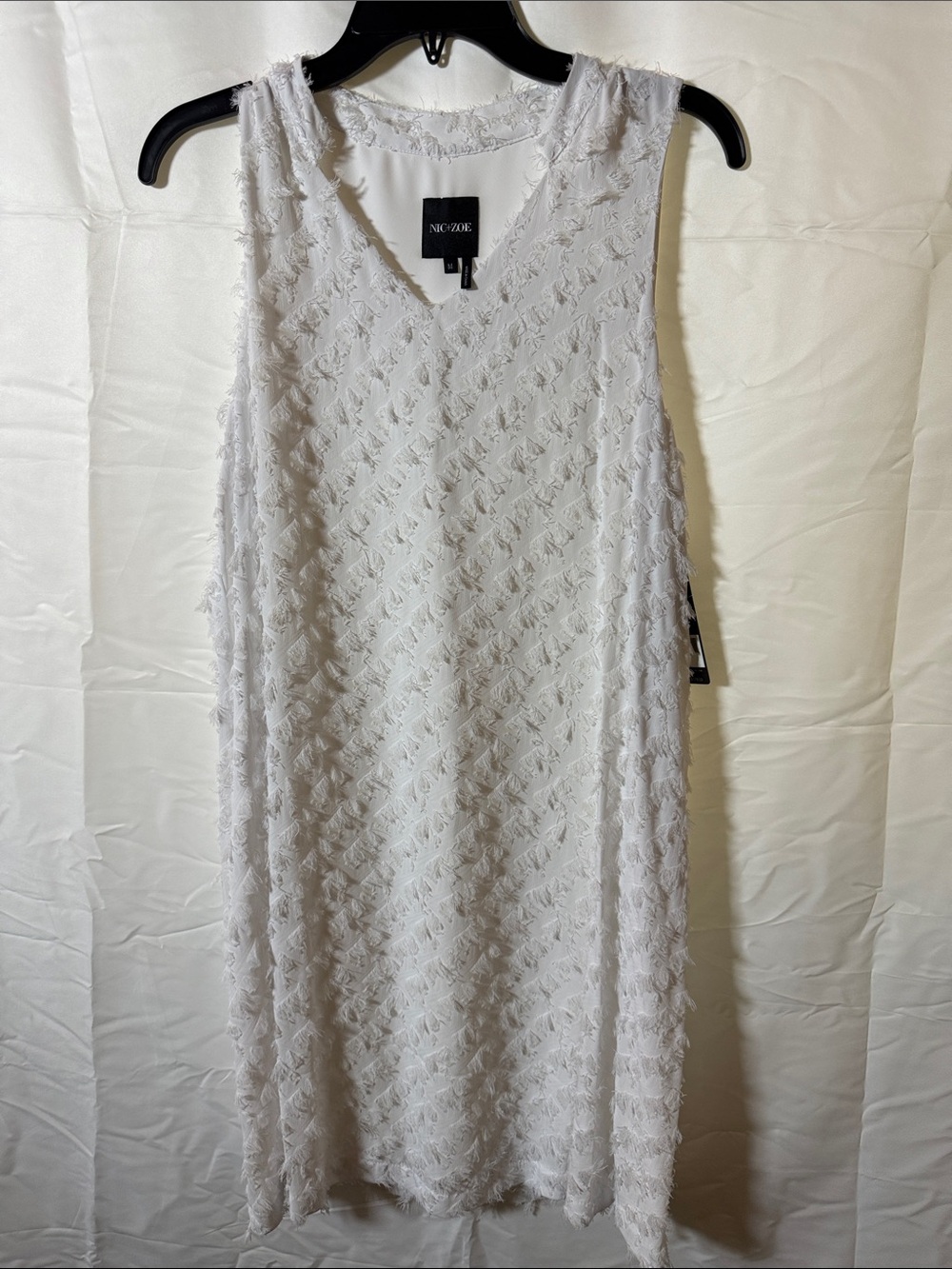 Nic+Zoe White Sleeveless V-Neck Fringe-Texture Midi Dress
